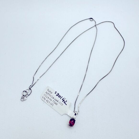 NWT 6x4mm, .60ct Ruby, diamond pendant in WG w/ ~17.75" WG box chain necklace! - Picture 3 of 17